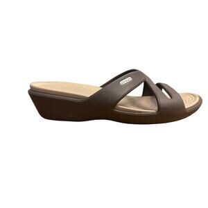 CROCS Patricia II Low Wedge Slide Sandals Women’s Size 10 Black Comfort Strappy